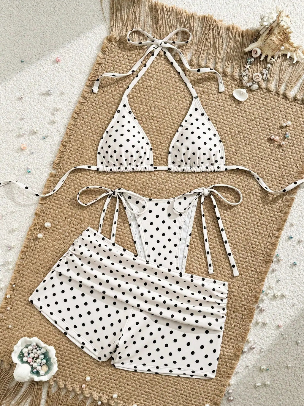 With Shorts Polka Dot Halter Mini Micro Thong Bikini Female Swimsuit Women Swimwear Three-pieces Bikini Set Bathing Suit Swim