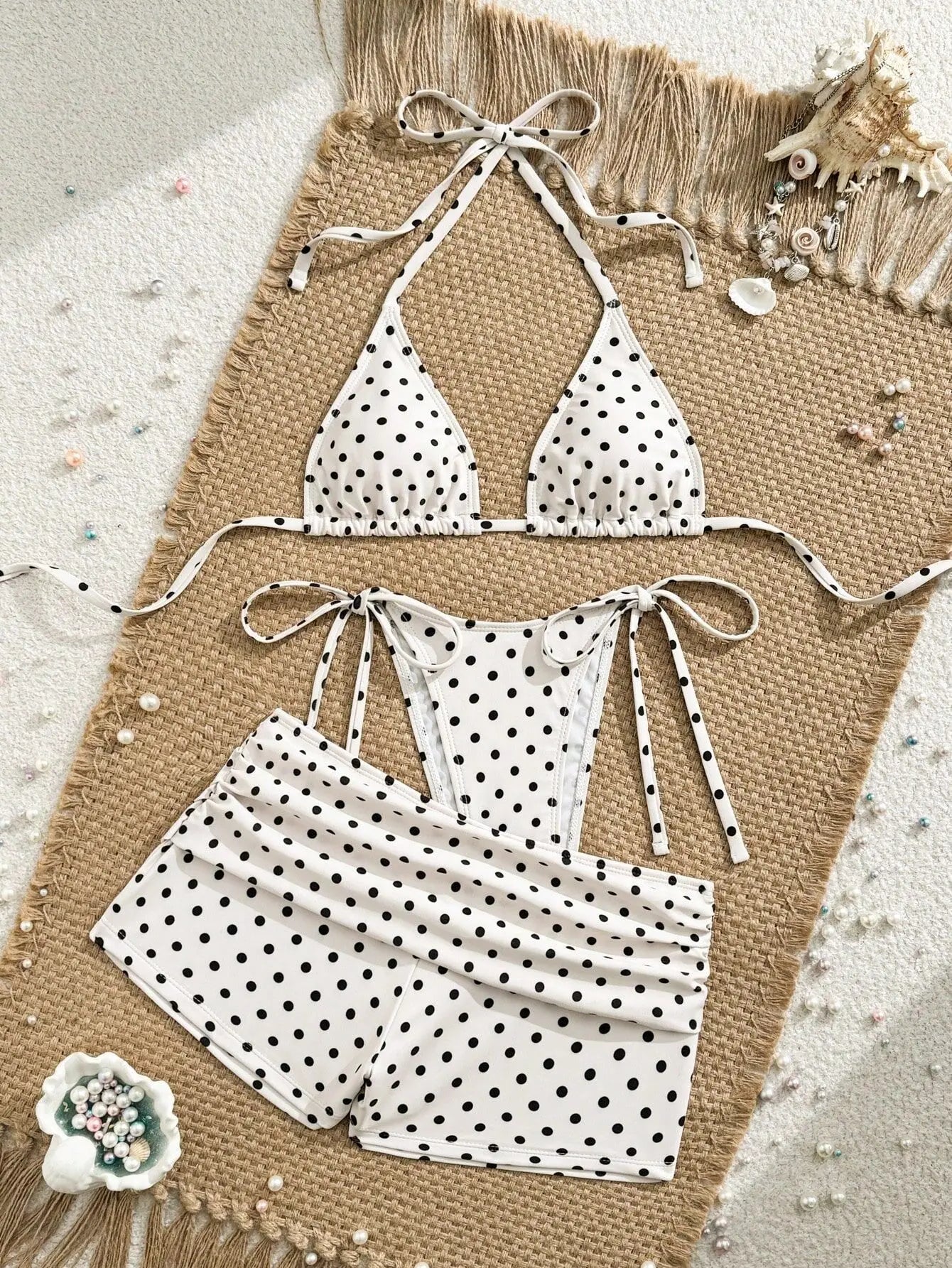 With Shorts Polka Dot Halter Mini Micro Thong Bikini Female Swimsuit Women Swimwear Three-pieces Bikini Set Bathing Suit Swim