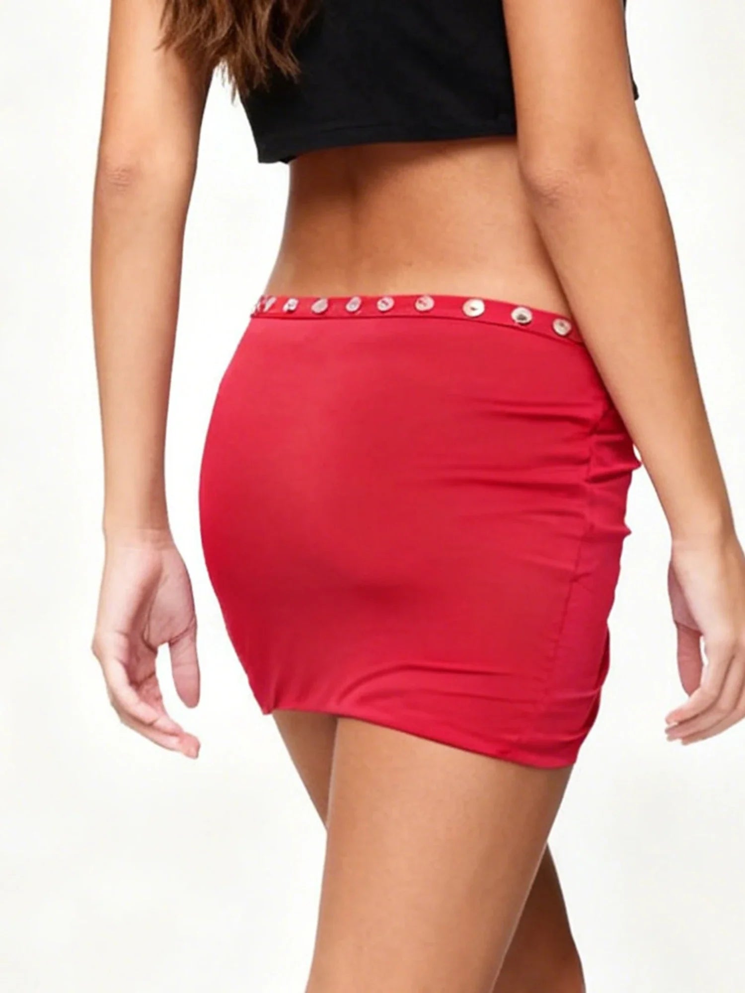 Women Low Rise Short Skirt Fashion Y2K Mini Bodycon Skirt Female Slim Fit Pleated Decorative Buttons Skirts Clubwear Outfits