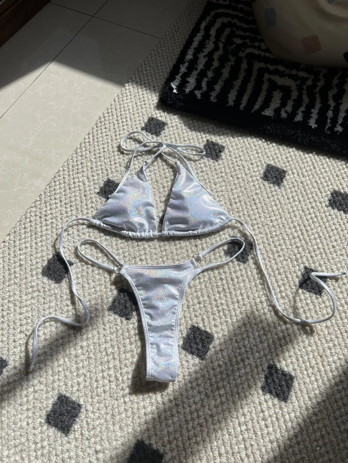 Halter Shiny PU Faux Leather Bikini Female Swimsuit Women Swimwear Two-piece Bikini Set Mini Micro Thong Bathing Suit Swim Lady