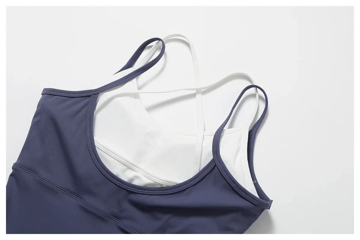 Yoga Jumpsuit Fake two color contrast halter sport jumps Women Push Up Gym Fitness Overalls Sport Outfit Sportswear Clothes 8843