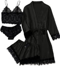 Sexy Women Home Dressing Gown Lingerie Lace Patchwork Satin Robe Set Nightwear Casual Sleepwear Kimono Bathrobe Home Nightdress
