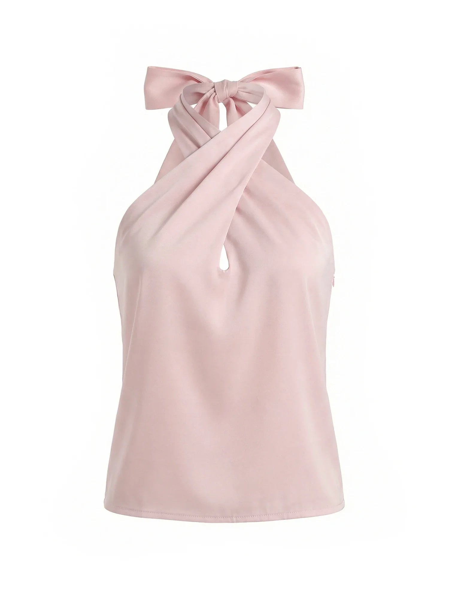Women Fashion Sleeveless Halter Neck Tank Tops Summer Solid Color Backless Satin Casual Vests Streetwear