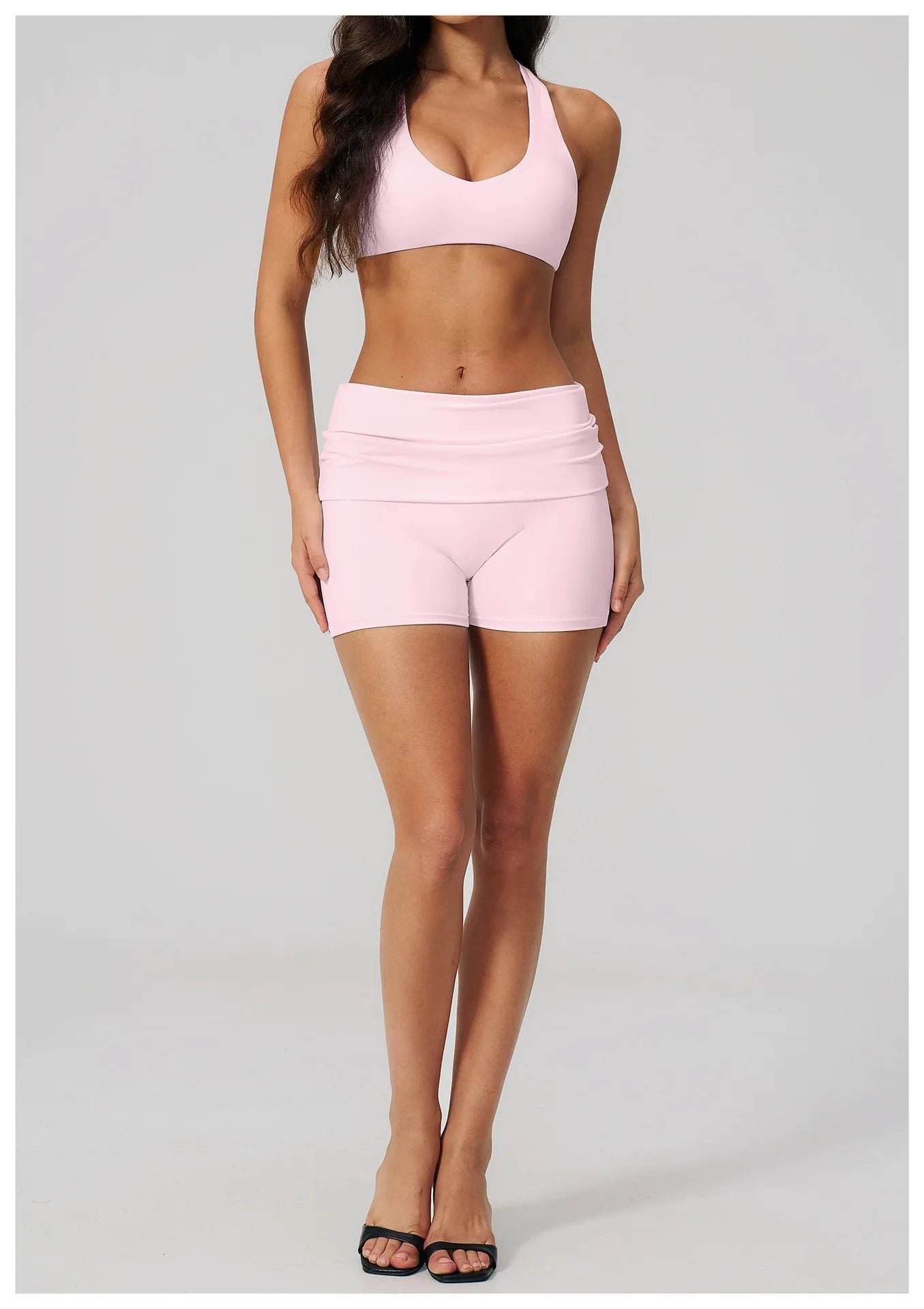 Women Two Piece Gym Yoga Sets Back Cross Sports Bra Pleate High Waist Short Fitness Suit Outdoor Running Camisole Tops Outfits