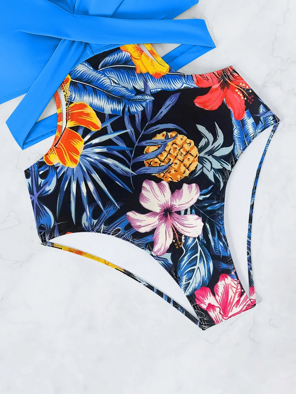 One Piece Swimsuit Women Vintage Green Floral Print Hollow Out Backless High Waist Bikini 2025 Bathing Suit Bandage Swimwear