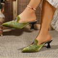 Fashion Velvet Embroidery Flower Mules Woman Elegant Shoes Pointed Closed Toe Slippers Slip on Slides Female High Heels Sandals