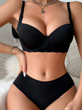 Women's New Product Black With Steel Rims Bra Casual And Comfortable Solid Color Lingerie Lingerie Sexy Underwear Set B2829