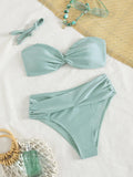 Sexy Tie Cross Push Up Padded Bikini Set 2026 Women Bandeau Pleate High Waist Swimsuit Summer Bathing Suit Two Piece Swimwear