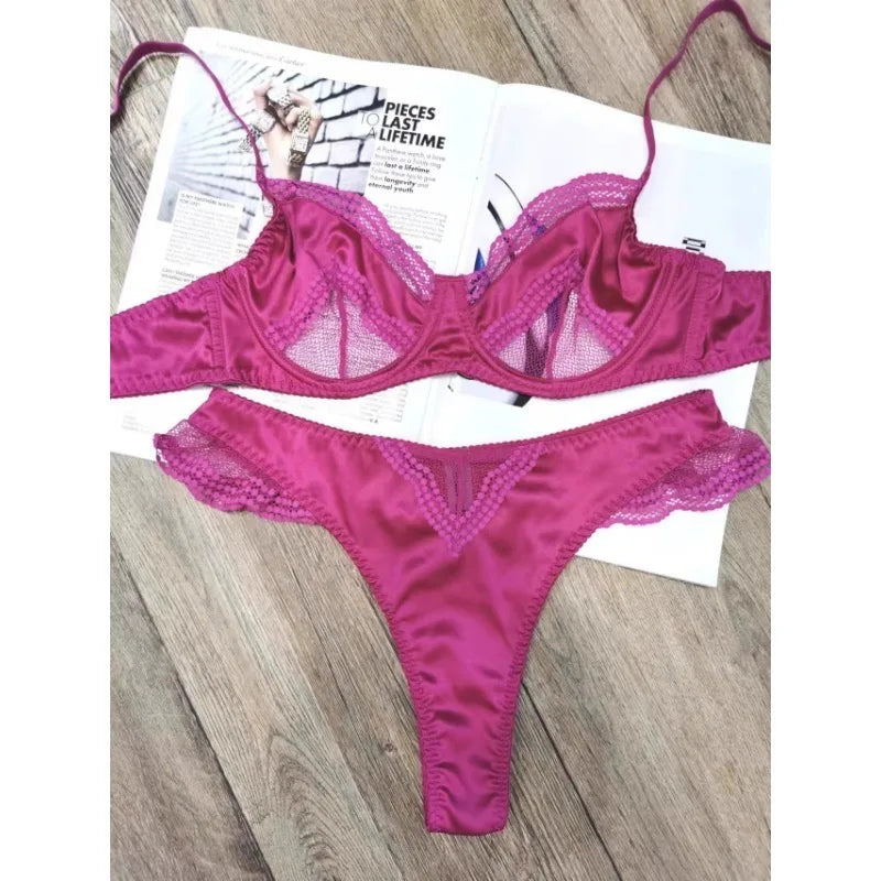 MOYISU Parisian Lingerie Set | Chantilly Lace & Mesh Cutouts | EU 85B Support | Effortless French Slimming Underwire Sexy Bras