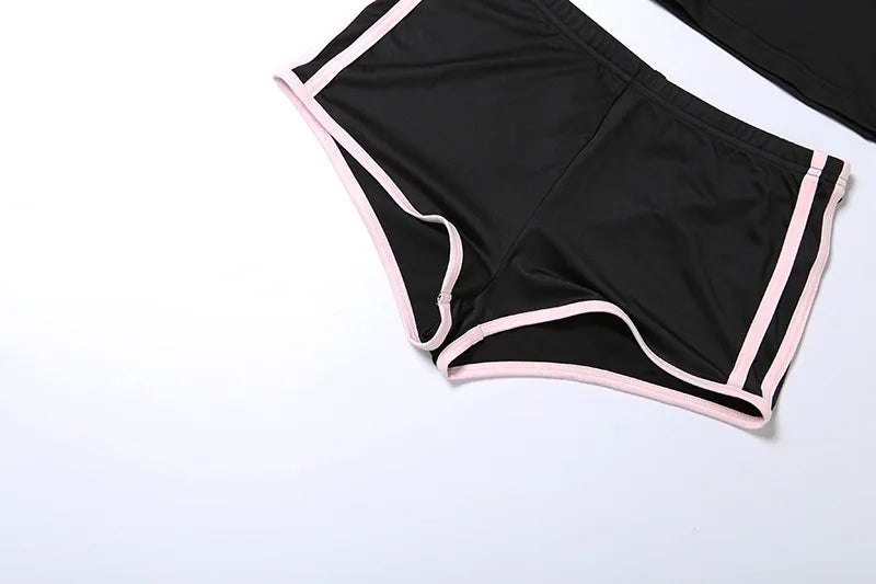 2026 New Women's Sexy Hot Girl Slim Fit Crop Top Shorts Set Solid Color Block High Waist Shorts Two Piece Outfit
