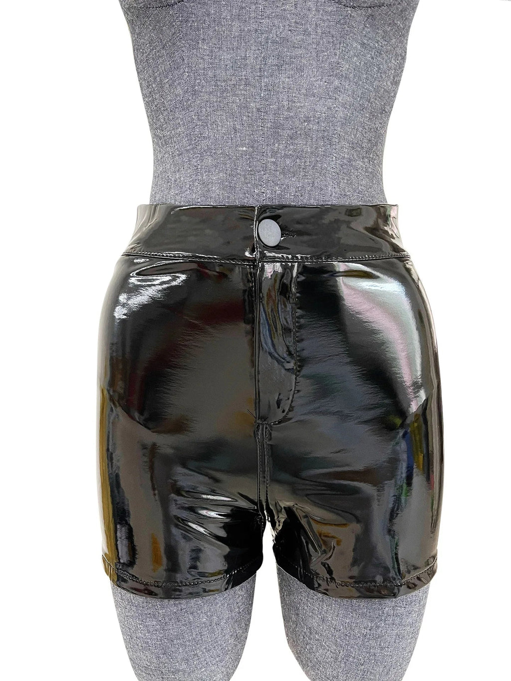 Sexy Womens Shorts Elastic High Waist Faux PU Leather Short Pants Latex Hot Goth Shorts Pole Dance Clubwear Mini Shorts 3N6J