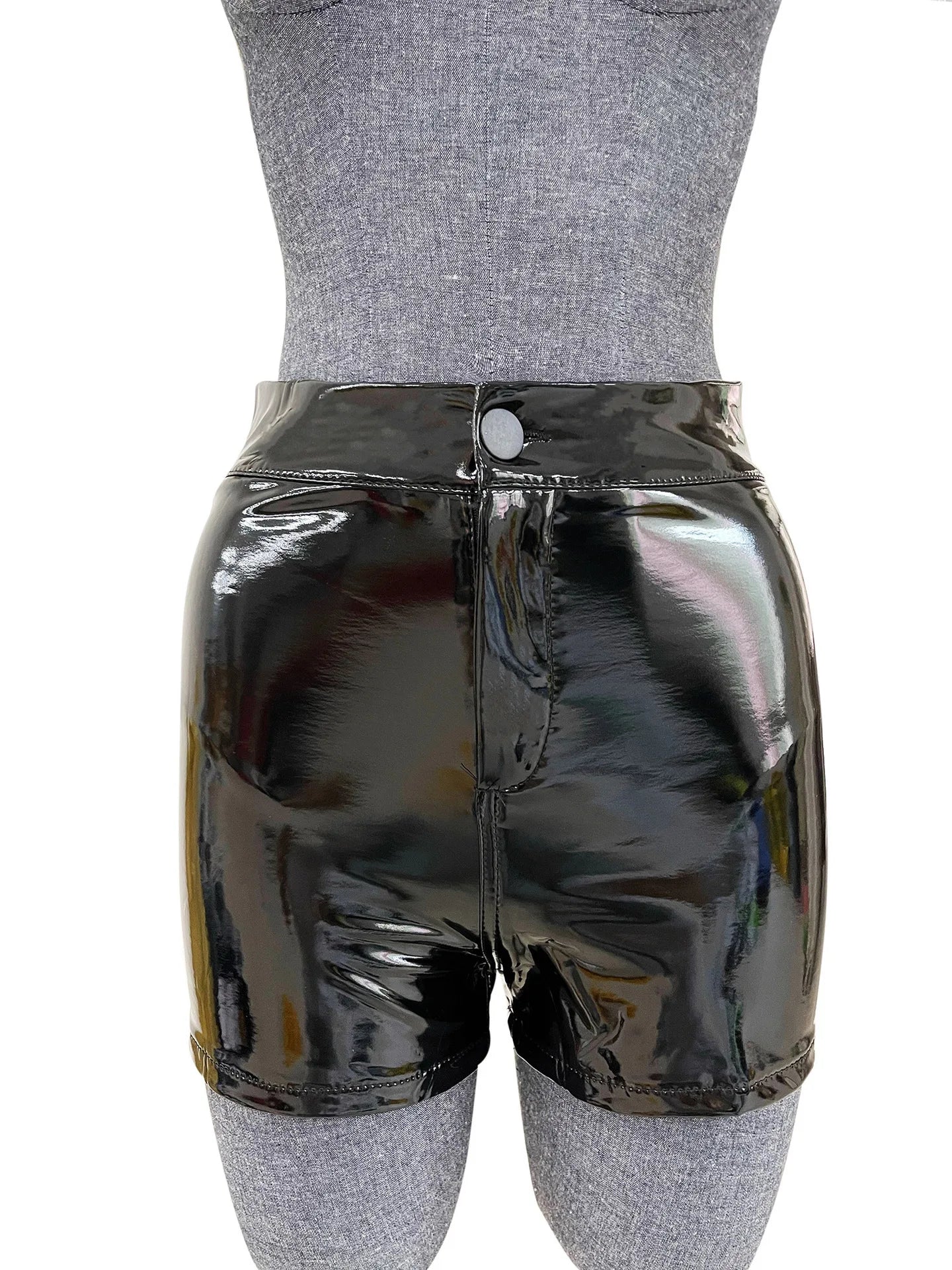 Sexy Womens Shorts Elastic High Waist Faux PU Leather Short Pants Latex Hot Goth Shorts Pole Dance Clubwear Mini Shorts 3N6J