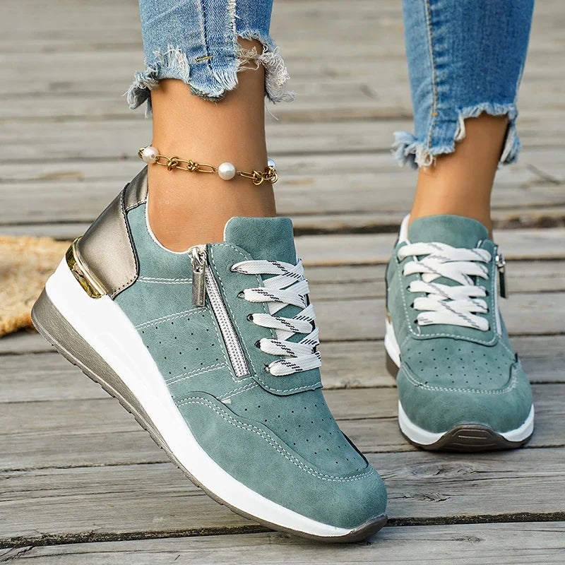 Plus Size 44 Platform Casual Sneakers for Women Lace Up Anti Slip Thick Sole Sport Shoes Woman 2026 Spring Zipper Walking Shoes