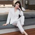 Spring and summer ice silk pajamas sexy lace long-sleeved cardigan home wear set