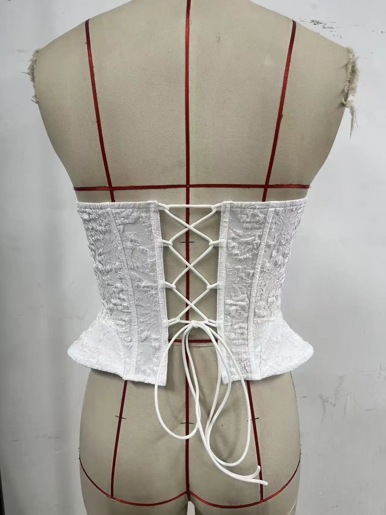 Sexy White Slim Fit Fishone Corset Women Strapless Back Lace-up Diamond Camisole Summer Chic Club Party Ruffles Tank Tops