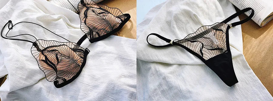 Sexy French Front Hook Bra Set Ultra Thin Sheer Pure Sensual Breathable Lace Lingerie for Women Summer New Fashion S-XL MOYISU