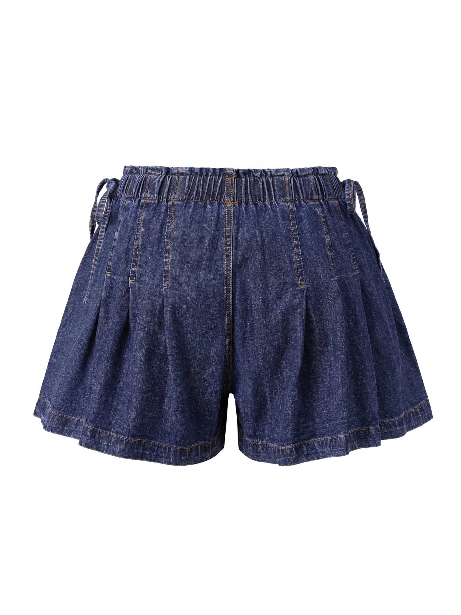Womens Loose Fit Denim Shorts Drawstring Elastic Mid Rise Pleated Wide Leg Short Pants Casual Stylish Summer Skorts