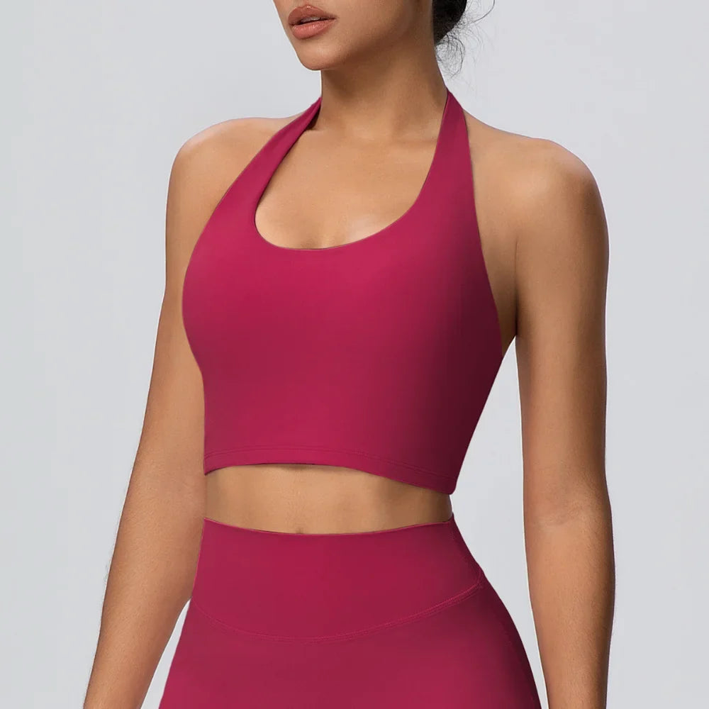 Sexy Gym Women's Sports Bra Breathable Hanging Neck Backless Sports Bra Women's Comfortable Exercise Pilates Training Yoga Top