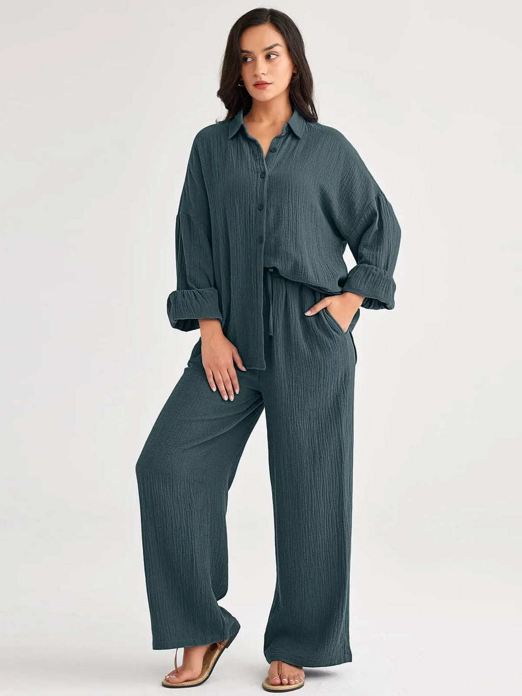 2026 Spring and Summer Casual Suit New Fashion Suit Loose Casual Top Wide Leg Pants Two-piece Set for Women