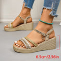 Plus Size 43 Wedge Heels Women's Sandals Summer Woven Ankle Buckle Platform Sandles Women Lightweight Thick Sole Rome Sandalias