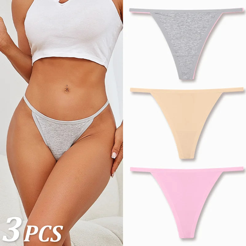 3PCS Seamless Cotton Thong Women Thin Strap Low Waist High Flexibility Panties Sexy Underwear Ladies Briefs T-back Soft Women