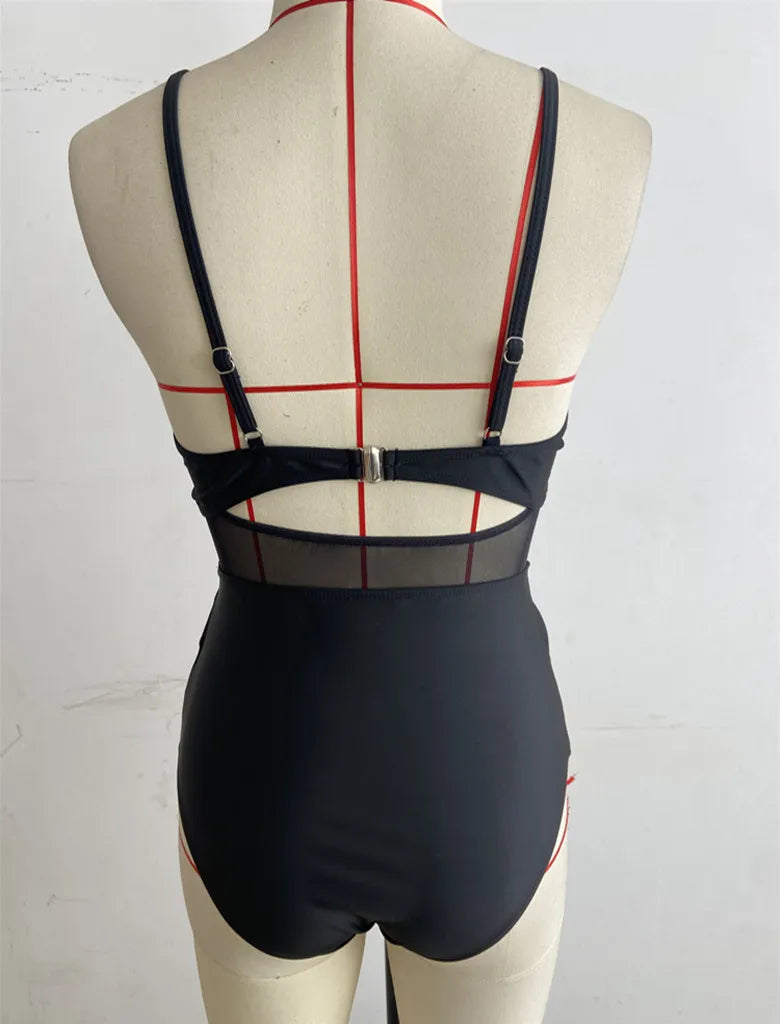S - XXL Sexy Mesh See Through Women Swimwear One Piece Swimsuit Women's Swimwear Ruched Push Up Bathing Suit Swim Beach Wear