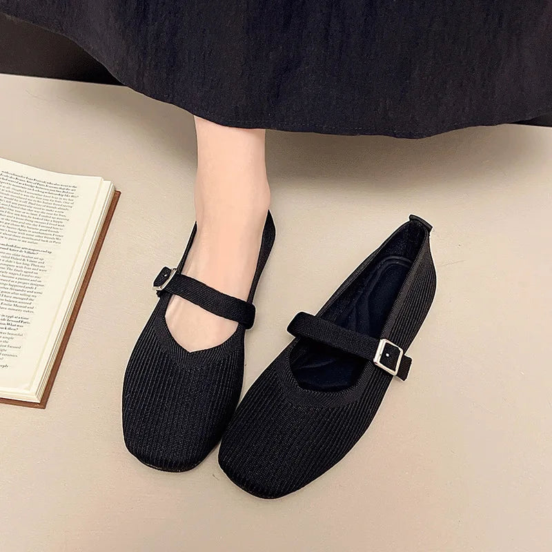 Women Flats Summer Trend Knitted Mary Jane Shoes for Woman Breathable Footwear Lightweight Casual Flat Shoes Zapatos De Mujer
