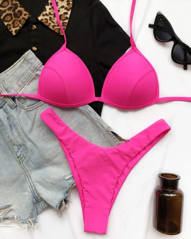2025 Halter Bra Cup Bikini Women Swimsuit Female Push Up Swimwear Two Pieces Bikini set Brazilian Bather Bathing Suit Swim Lady