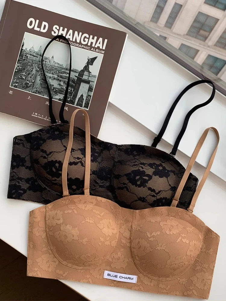 MOYISU Parisian Lace Bra Women Strapless Summer Push Up Small Bust Multiway Wear Bandeau Bralette UK Ship Fashion Top Bestseller
