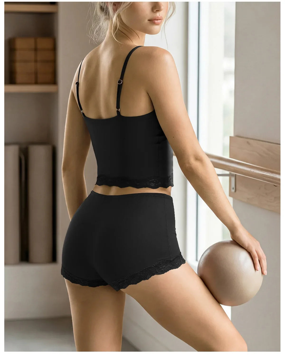 Lace V-neck Camisole Yoga Sets Women Black Hanging Neck Sports Tank Top Sportswear Gym Clothing High Waist Shorts Fitness Suits