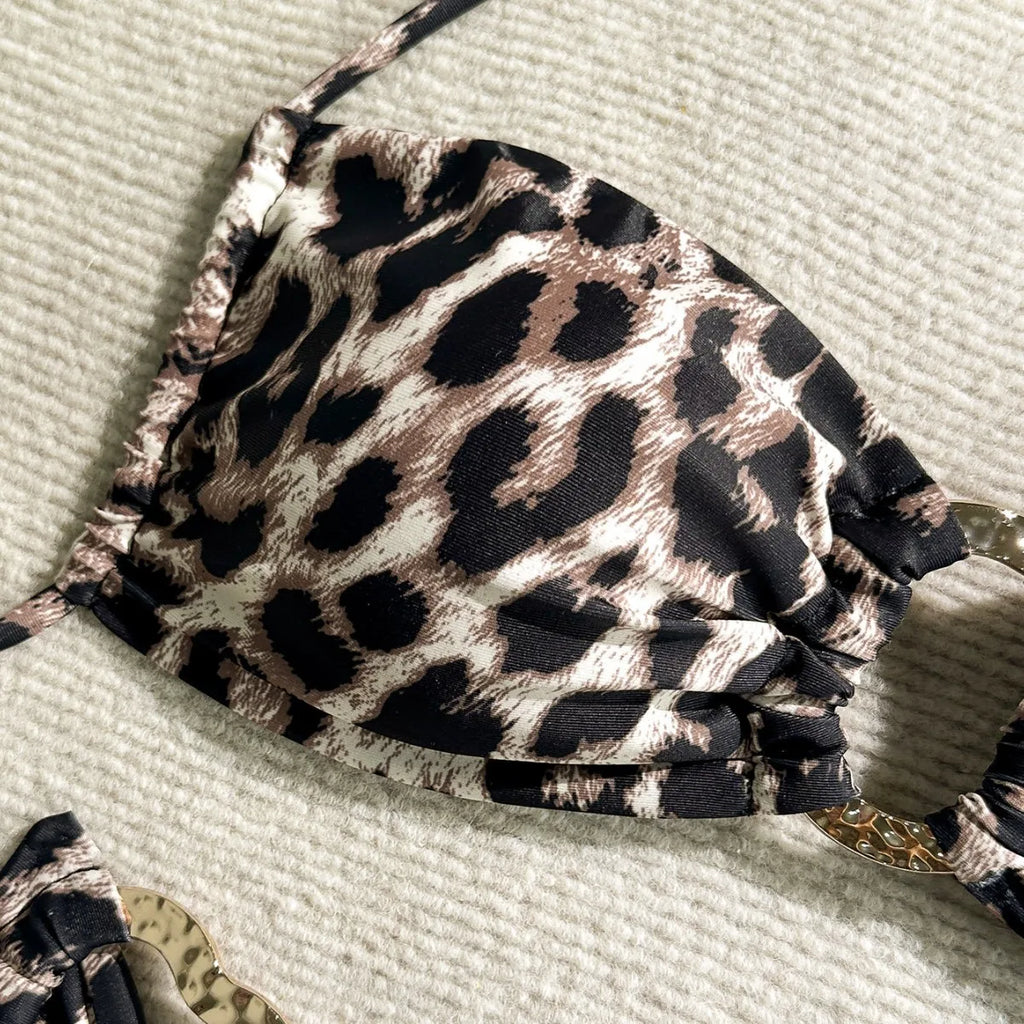 New Leopard Ruffled Bra Cup Bikini  Women Bandeau Swimsuit Female Swimwear Two Pieces Bikini Set Push Up Bathing Suit Swim Lady