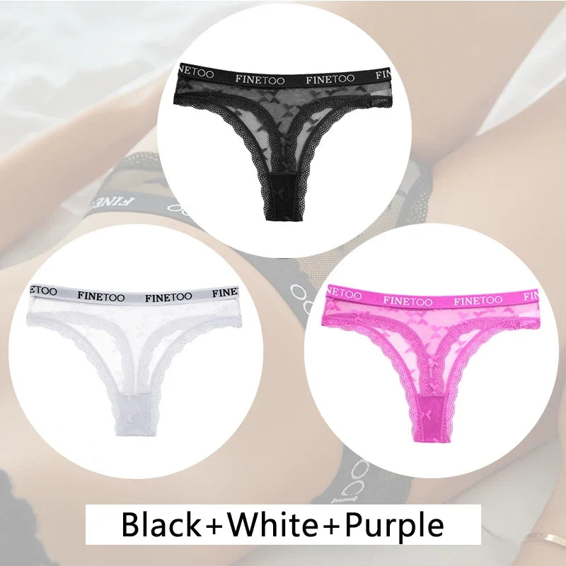 3Pcs/set Lace Thongs Women Floral G-string Underwear Trendy Letter T-Back Underpants Sexy Low Waist Bikini Panties Ladies Panty