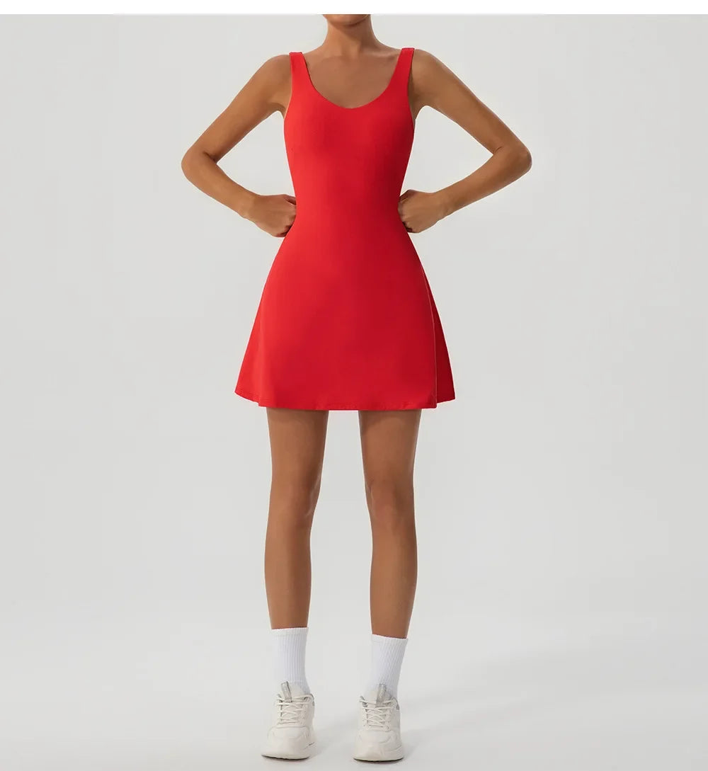 Tennis Fitness Dresses Women Fake Two Piece Sports Dress Outdoor Casual High Elasticity  Running Yoga Golf Mini Skirts