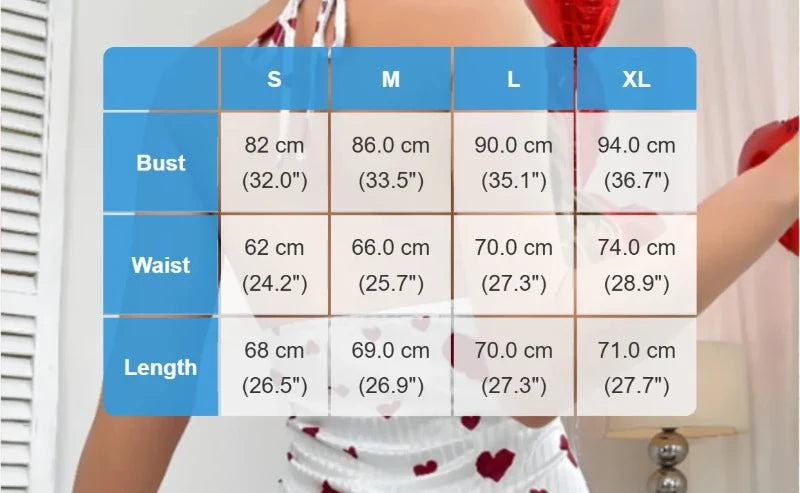 Women's White Heart Print Chemise Ribbed V-Neck Nightgown Bow Detail Sleepwear Soft Comfortable Lingerie Dress