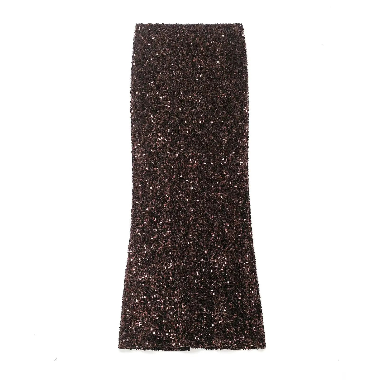 Women's Fashion Sequined Long Dress Womens Brown Sequin Mermaid Maxi Skirt High Waist Bodycon Flare Party Skirt Pure Desire N3OM