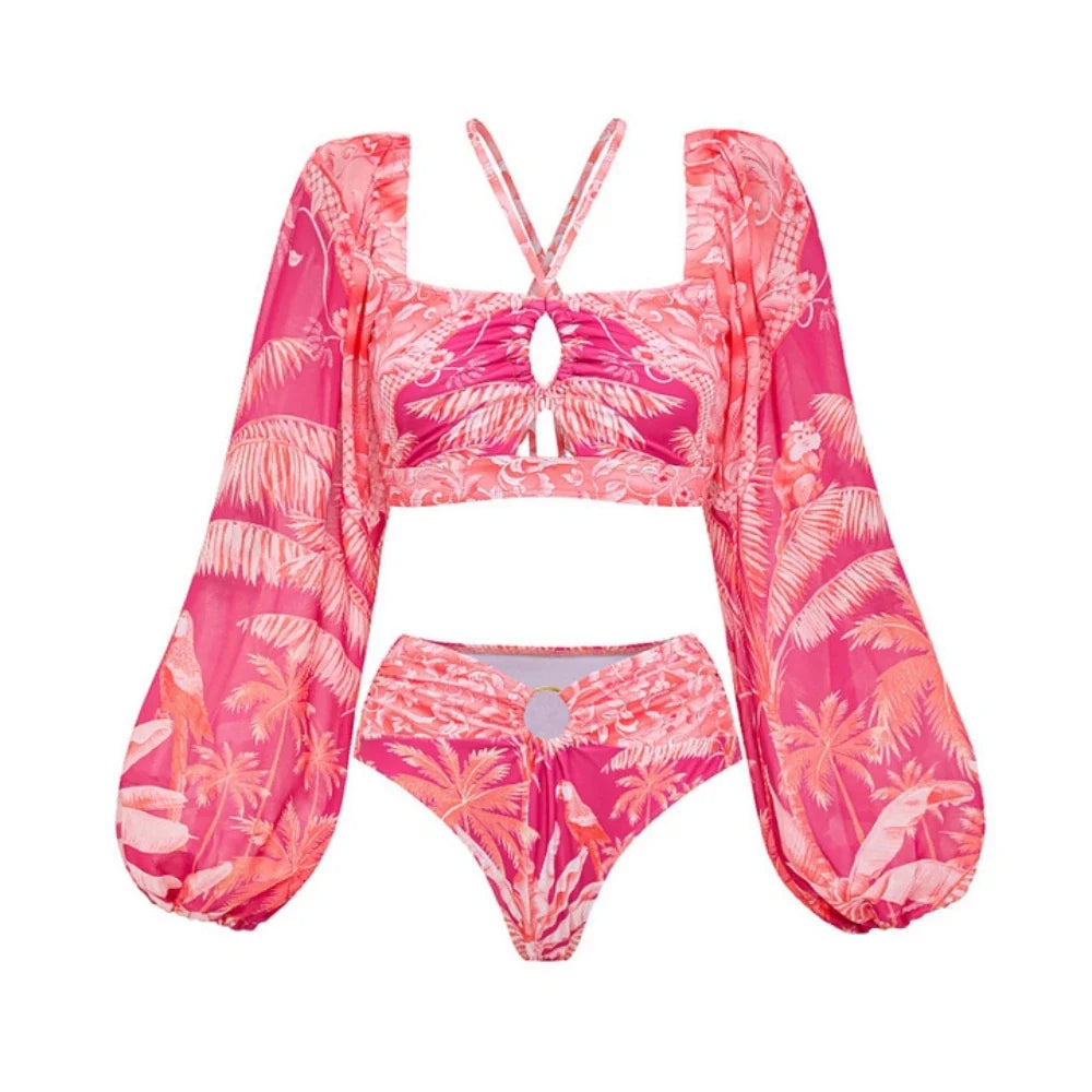Retro One Piece Swimsuit with Skirt Shoulder Strappy Floral Print Women's Slimming Bathing Suit Beach Wear