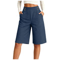 Women's High Waist Cotton Linen Bermuda Shorts Double Breasted Wide Leg Casual Shorts With Pockets Loose Fit Office Summer Short