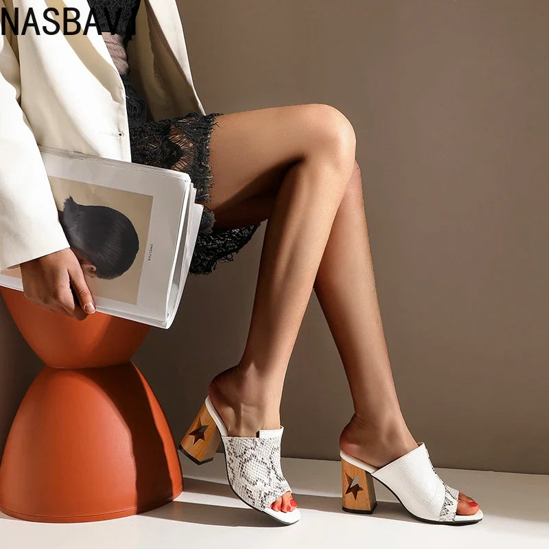 NASBAVI Brand New Ladies Peep Toe Summer Sandals Fashion Mixed Colors Chunky High Heels Women Sandals Party Woman Shoes 35-45