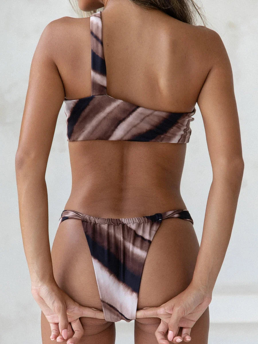 2025 Printed One Shoulder Bikini Women Sexy Swimwear Female Thong Swimsuit Bathers Bathing Swimming Swim Suit Beachwear Summer