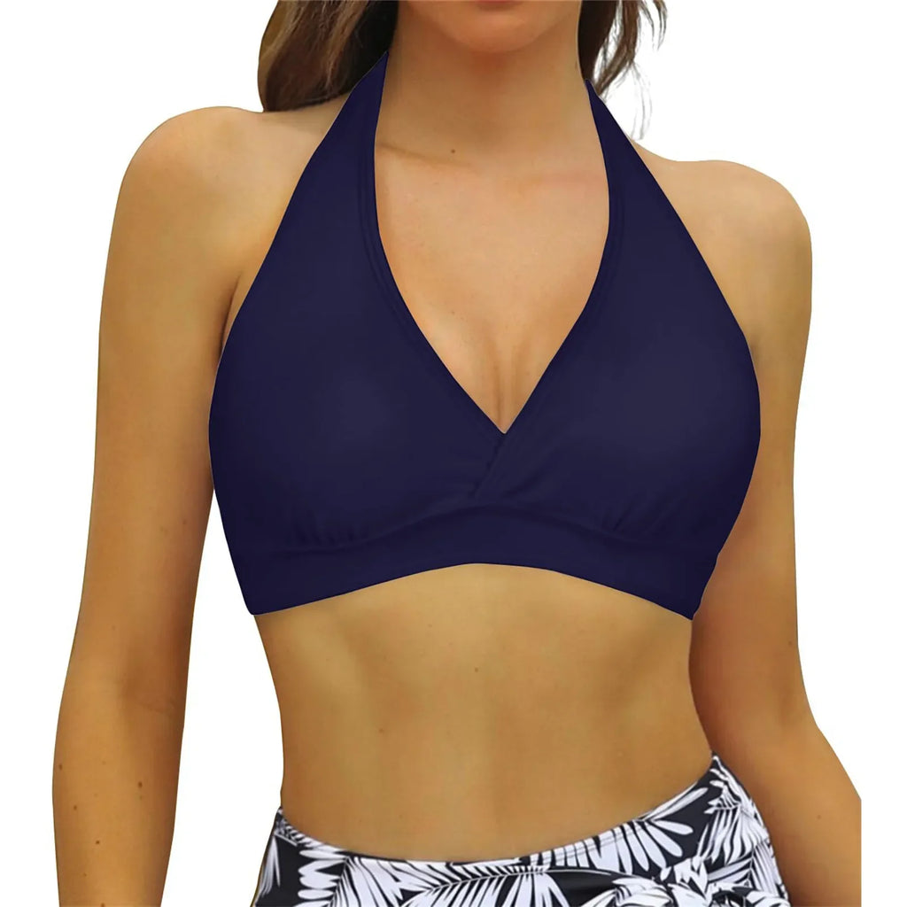 Bikini Bra Top Push Up Swim Crop Top Sexy V Neck Tie Back Swimwear Solid Beachwear One Piece Swimsuit Underwear Bathing Suit