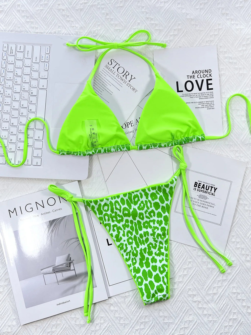 Sexy Mirco Bikini 2024 Women Neon Hot Pink Patchwork Triangle Swimsuit Beach Brazilian Bathing Suit Tie Side Thong Swimwear