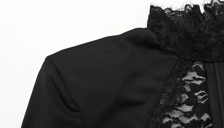 Ahagaga Sexy Patchwork Dresses For Women Short Sleeves Sheath Pleated Slim Fit Hollow Out Lace Basic Trend Streetwear Vestidos