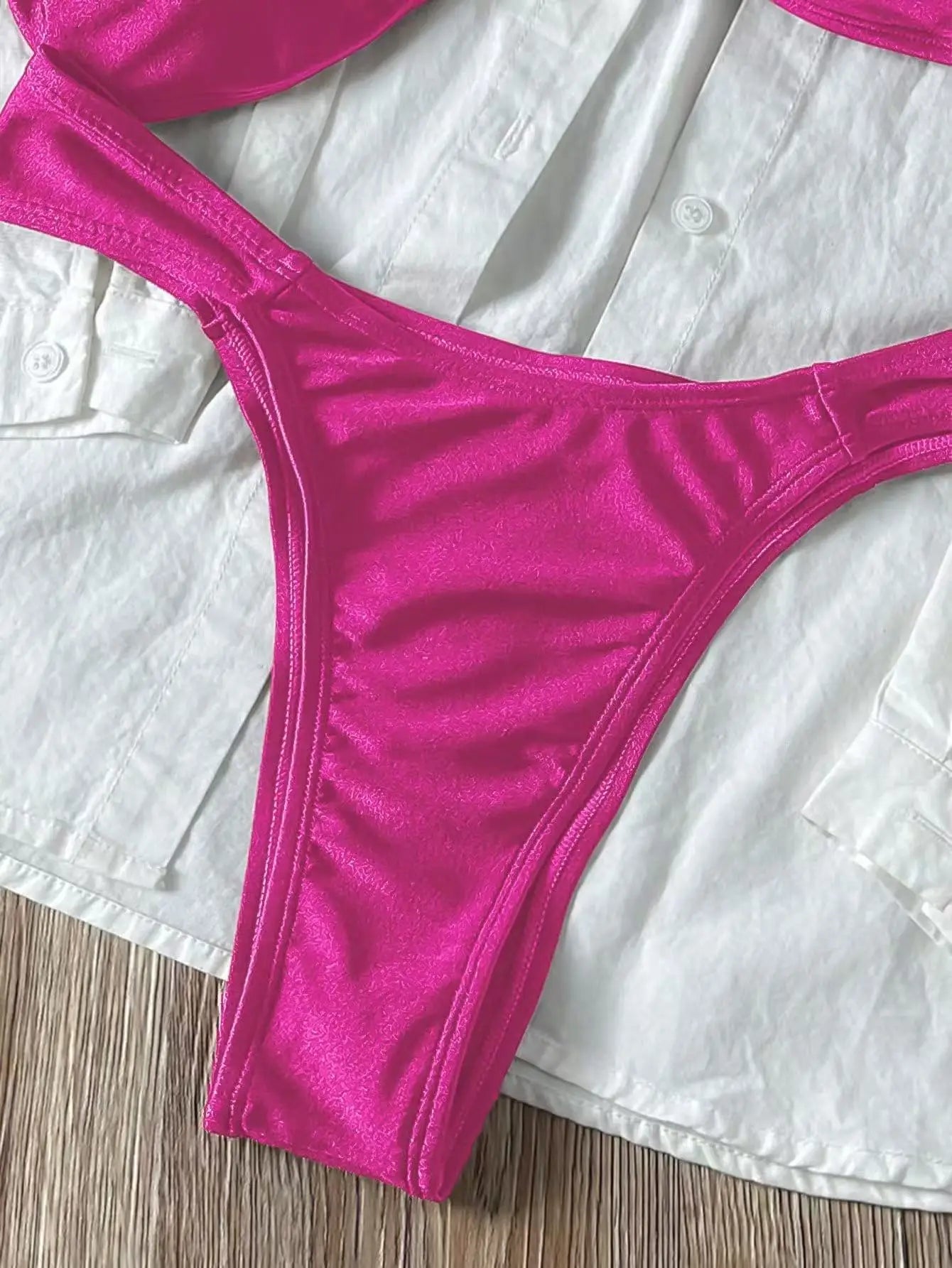 Sexy Metal Shell Ornament Bikini Set 2026 Women Hot Pink Pleate Push Up Bra Thong Swimsuit Summer Bathing Suit Micro Swimwear
