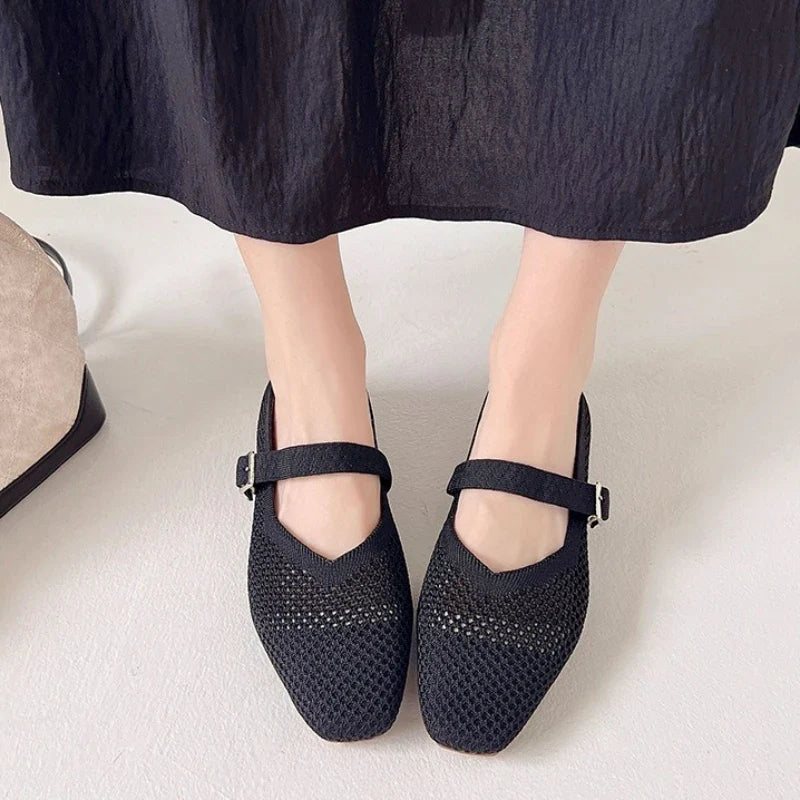 Women Leisure Flats Breathable Mesh Spring Summer Flat Shoes For Female Daily Walking Shoes Square Toe Ladies Fashion Footwear