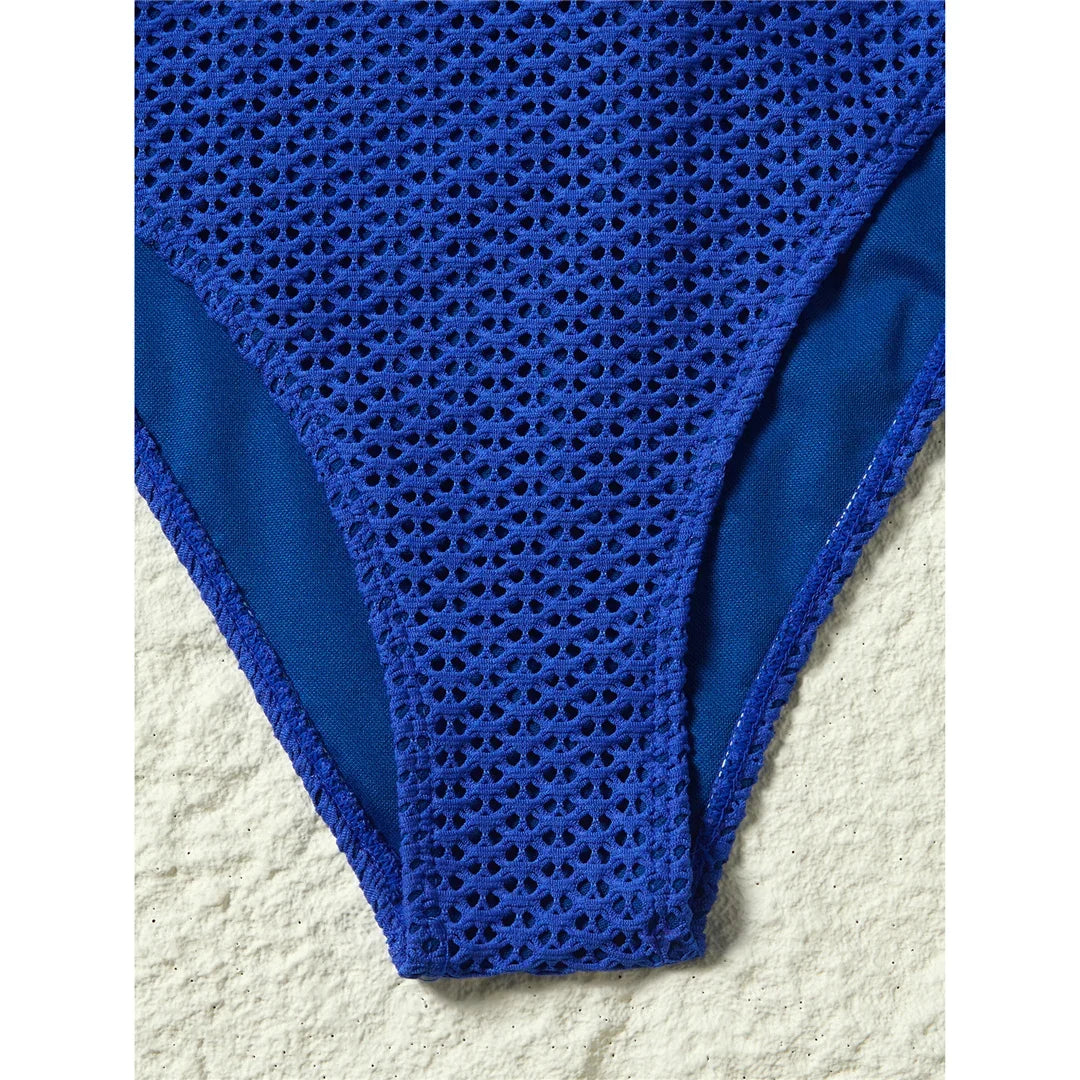 S - XL Deep V Neck Knit Fish Net Mesh Women Swimwear One Piece Swimsuit Female Monokini Backless Bather Bathing Suit Swim V7832