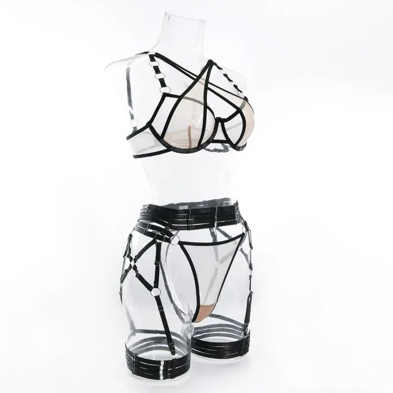 Toucheart Sexy Floral Embroidery Underwear Steel Ring Bra Lace Mesh Sexy Webbing Hollow Waistband Hanging Erotic Lingerie Suit