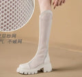 Women Summer Knee-high Mesh High Boots Female Breathable Platform Mesh Lace-up Knight Boots Thick Heel Hollow Long Knight 2025