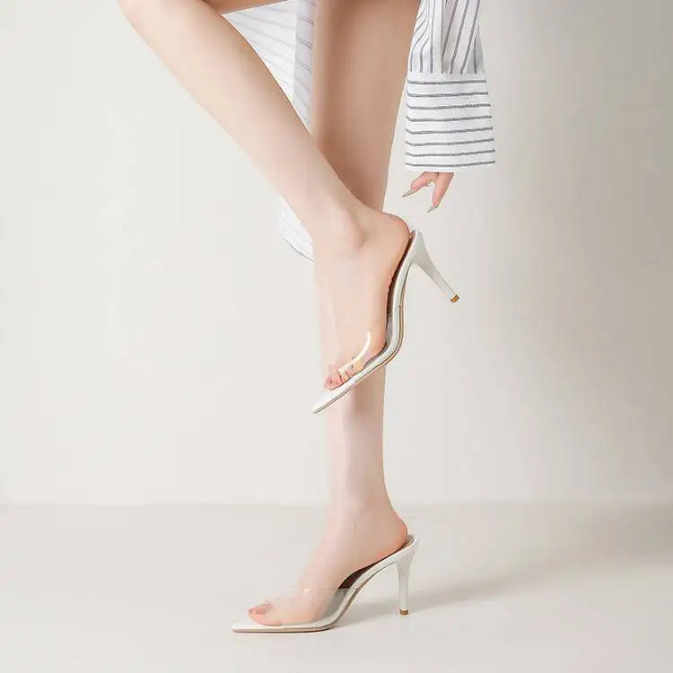 Spring and Summer New Style Fashion High Heels Women's Slippers Pointed Tip Concise Sexy Party Women's Shoes High 8cm Size 35-43