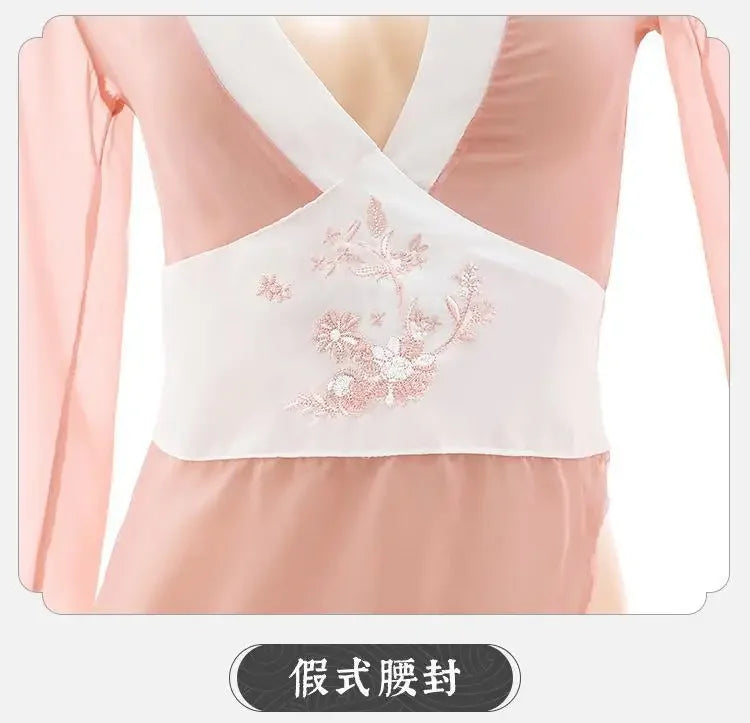 Women Sexy Lingerie Hanfu Dress Cosplay Costume Deep V Erotic See-through Pink Chinese Ancient Style Temptation Dresses