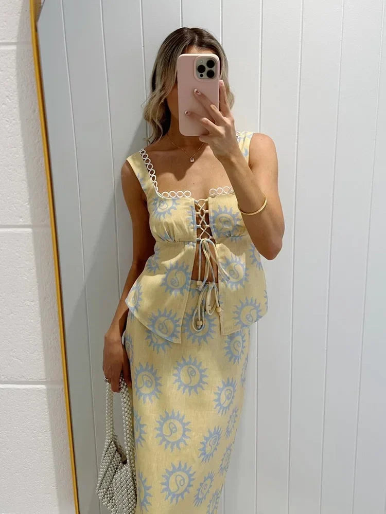 Foridol Top Skirt Dress Set Spring Summer Slit Maxi Long Dress Suit Matching Set Boho Beach Dress Vestidos Women Clothing 2025